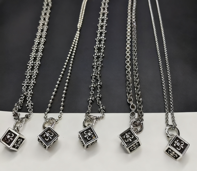 Silver Cube Pendant Necklaces