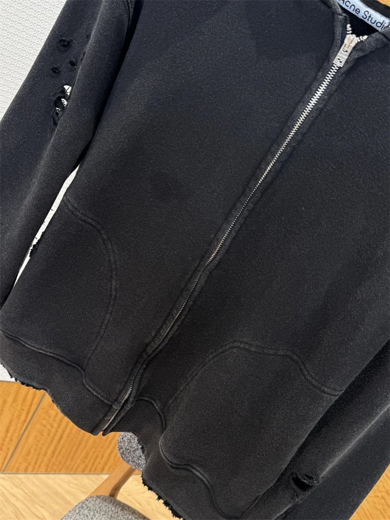 Acne Studios Distressed Zip-Up Hoodie Black - 5