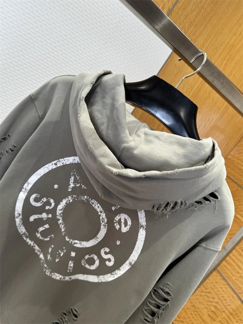 Acne Studios Distressed Zip-Up Hoodie Gray - 6