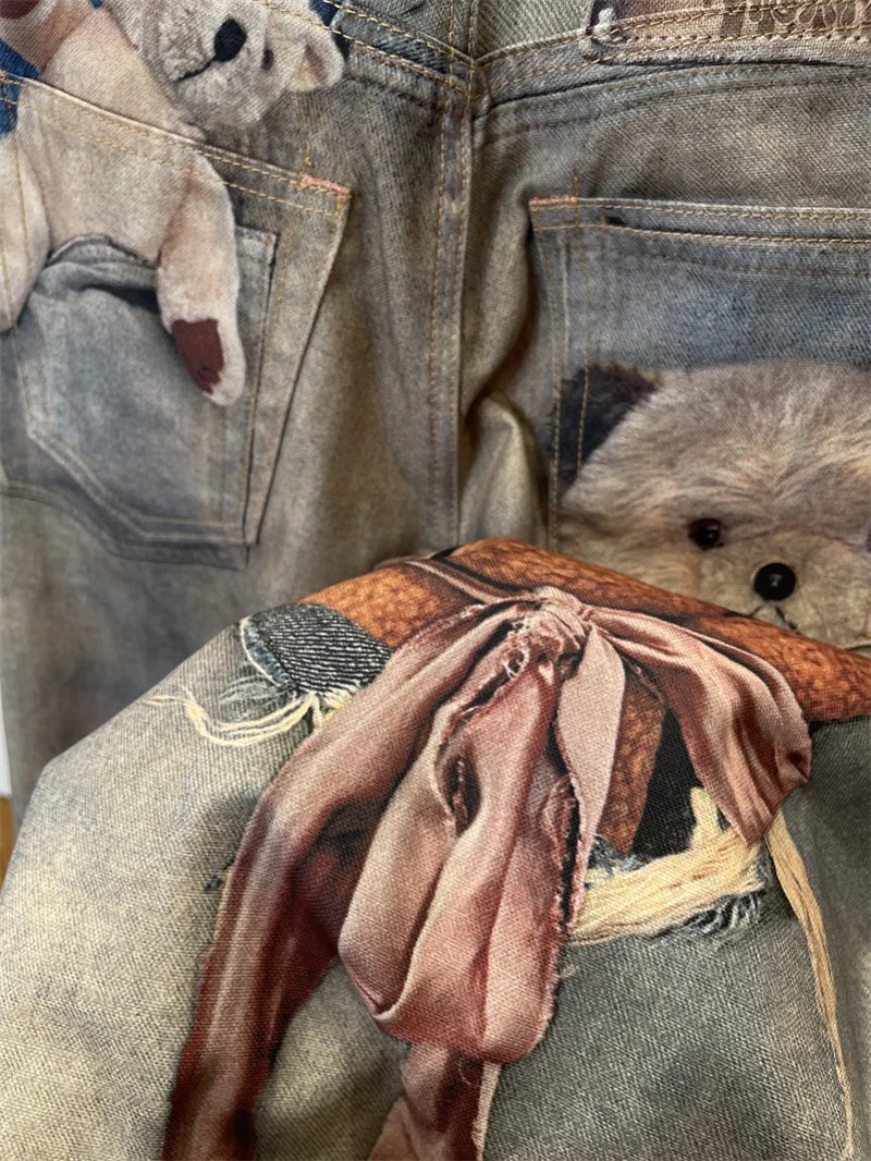 Acne Studios Teddy Bear Print Wide-Leg Jeans Blue - 8