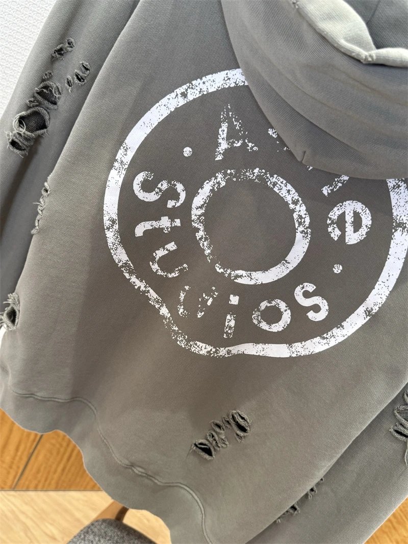 Acne Studios Distressed Zip-Up Hoodie Gray - 7