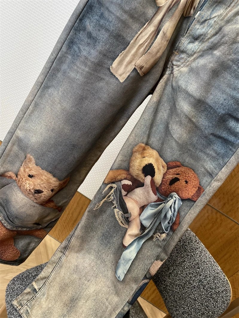 Acne Studios Teddy Bear Print Wide-Leg Jeans Blue - 4