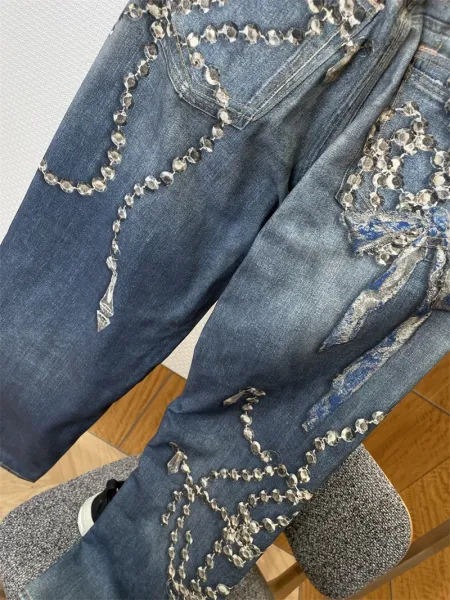 Acne Studios Crystal-Embellished Wide-Leg Jeans Blue - 7