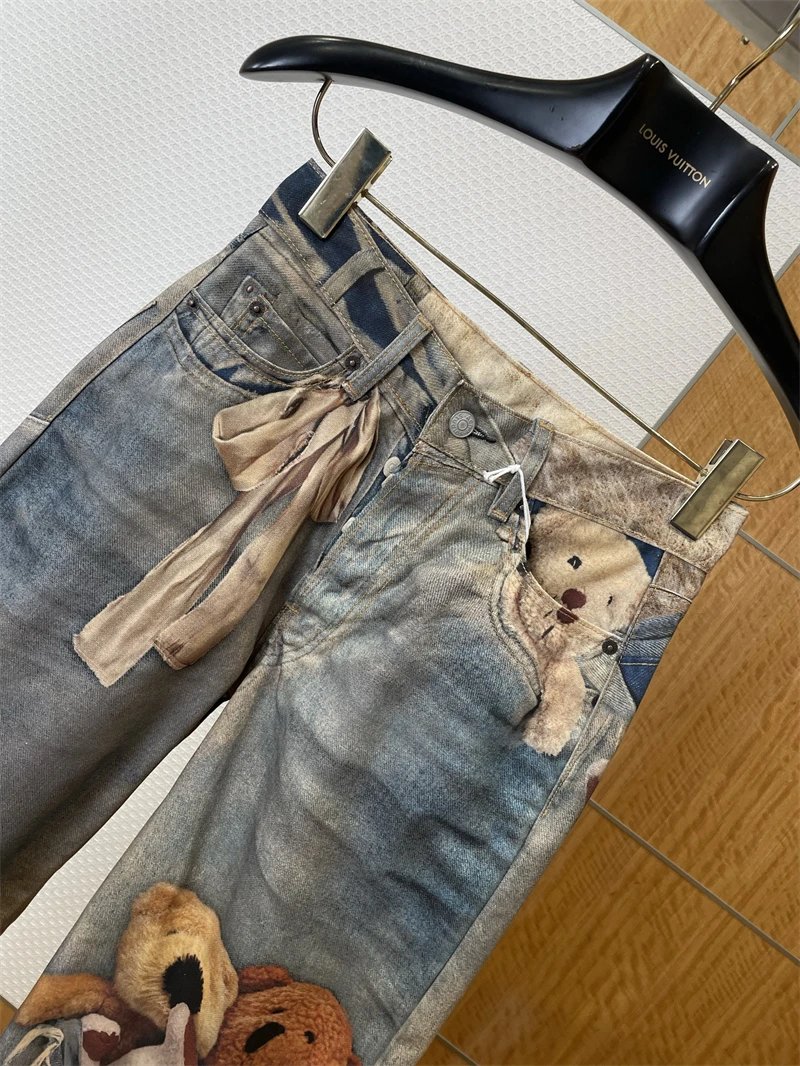 Acne Studios Teddy Bear Print Wide-Leg Jeans Blue - 3
