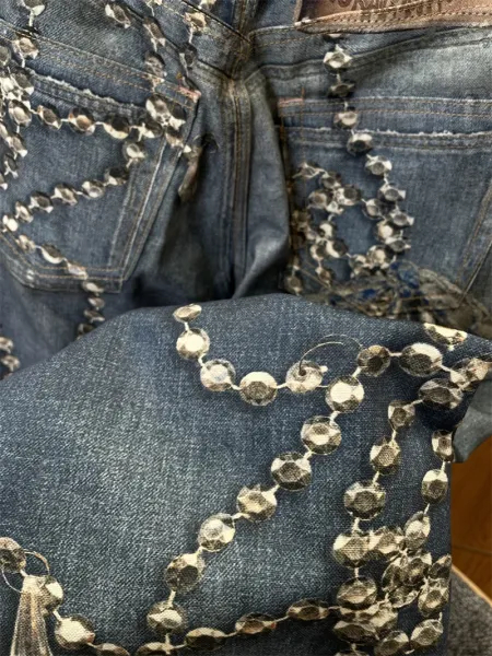 Acne Studios Crystal-Embellished Wide-Leg Jeans Blue - 8