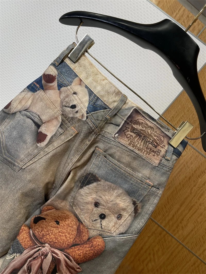 Acne Studios Teddy Bear Print Wide-Leg Jeans Blue - 6