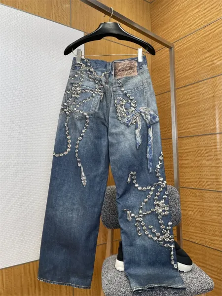 Acne Studios Crystal-Embellished Wide-Leg Jeans Blue - 2