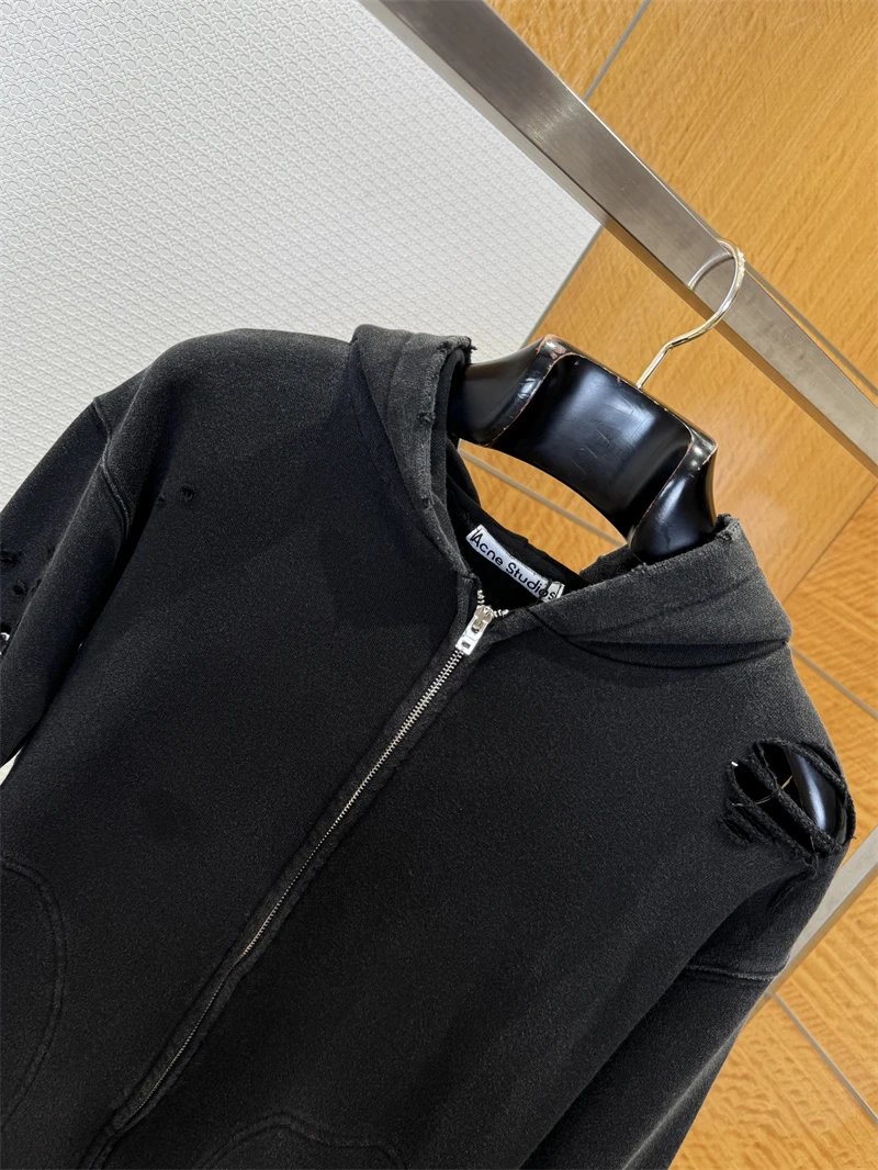 Acne Studios Distressed Zip-Up Hoodie Black - 4