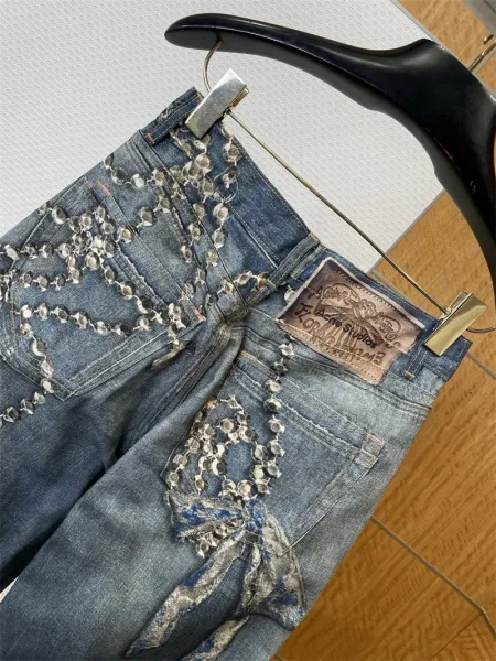 Acne Studios Crystal-Embellished Wide-Leg Jeans Blue - 6