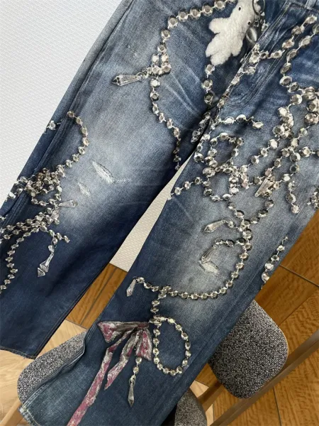 Acne Studios Crystal-Embellished Wide-Leg Jeans Blue - 4