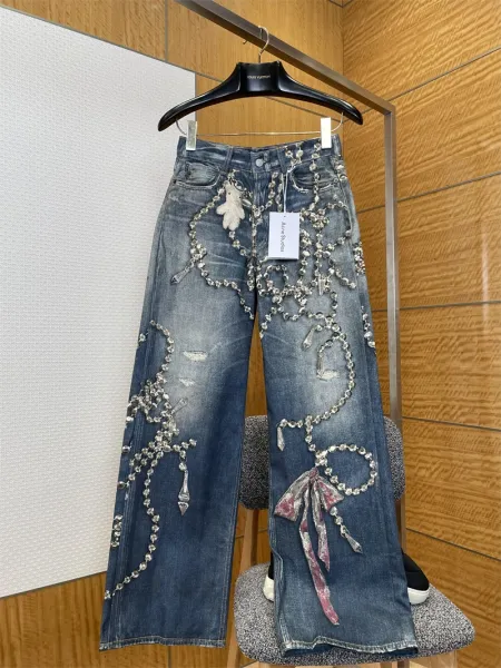 Acne Studios Crystal-Embellished Wide-Leg Jeans Blue - 1