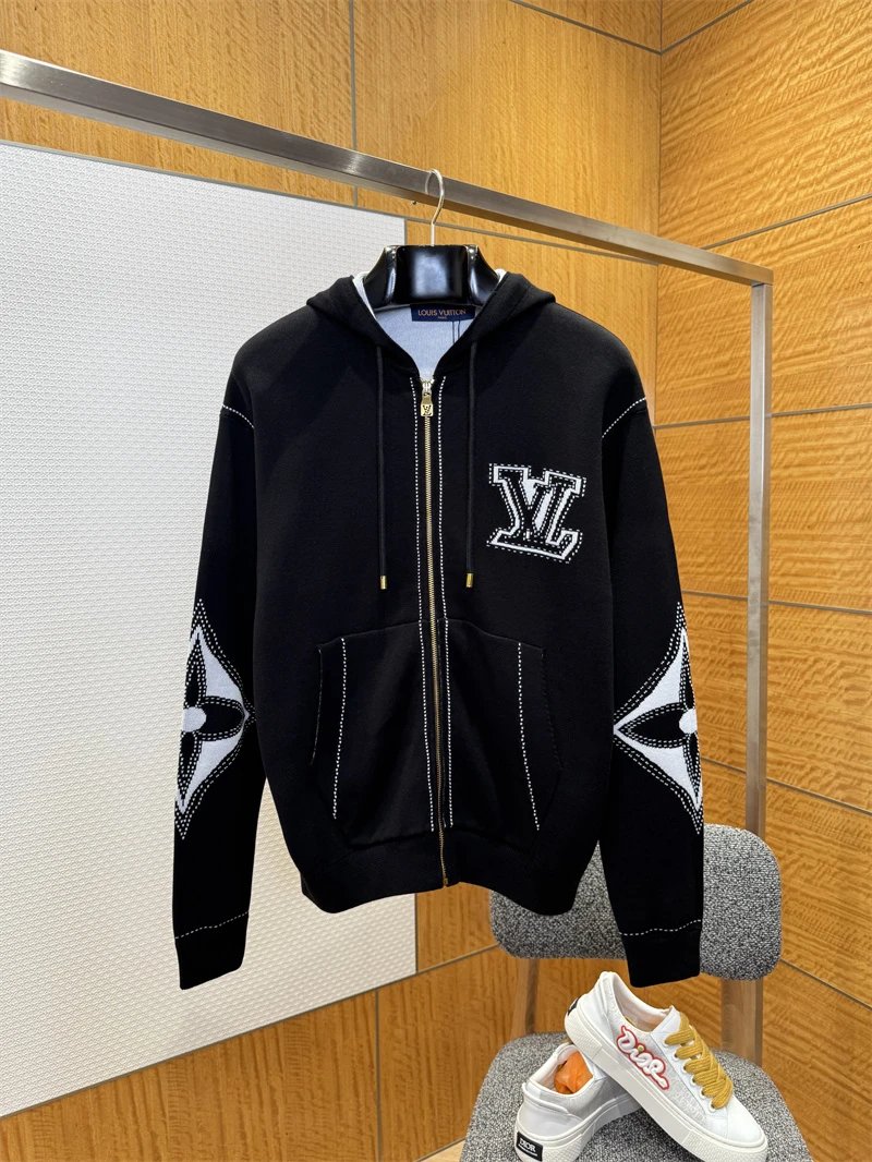 Louis Vuitton Hoodie LV Logo Monogram Flower Zip-Up Black