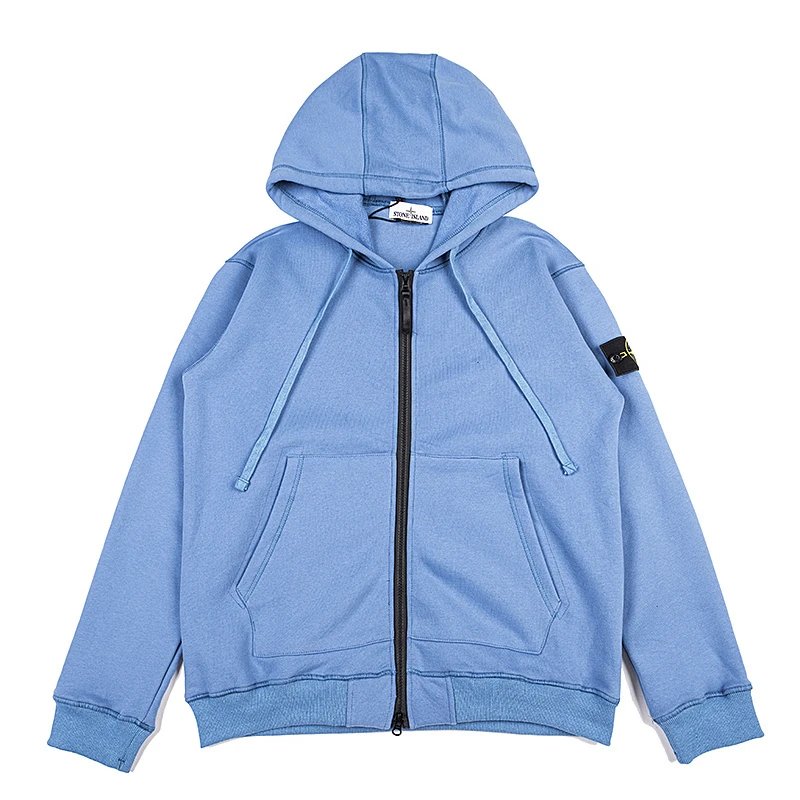 Stone Island Hoodie Zip-Up Compass Logo Patch Blue