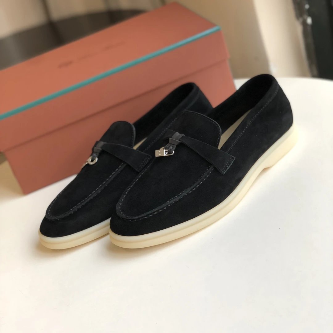 Black Suede Loafers with Bow Detail