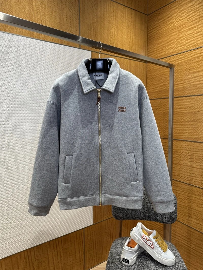 Miu Miu Zip-up Jacket Lapel Collar Grey