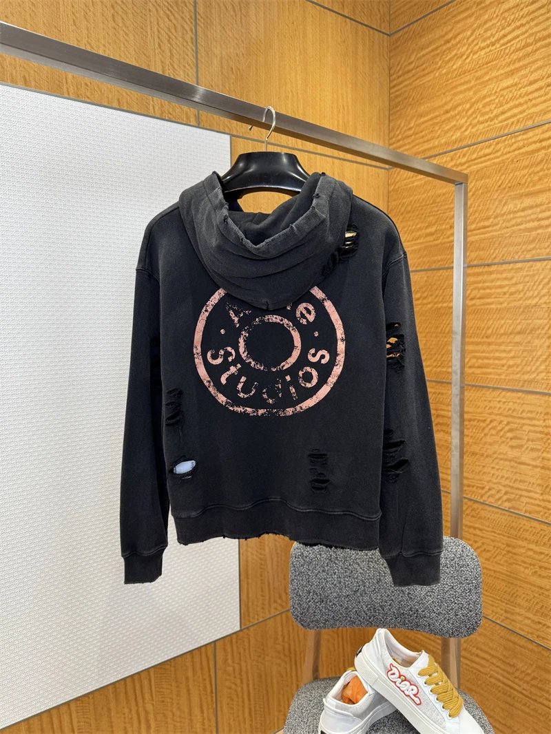 Acne Studios Distressed Zip-Up Hoodie Black - 3