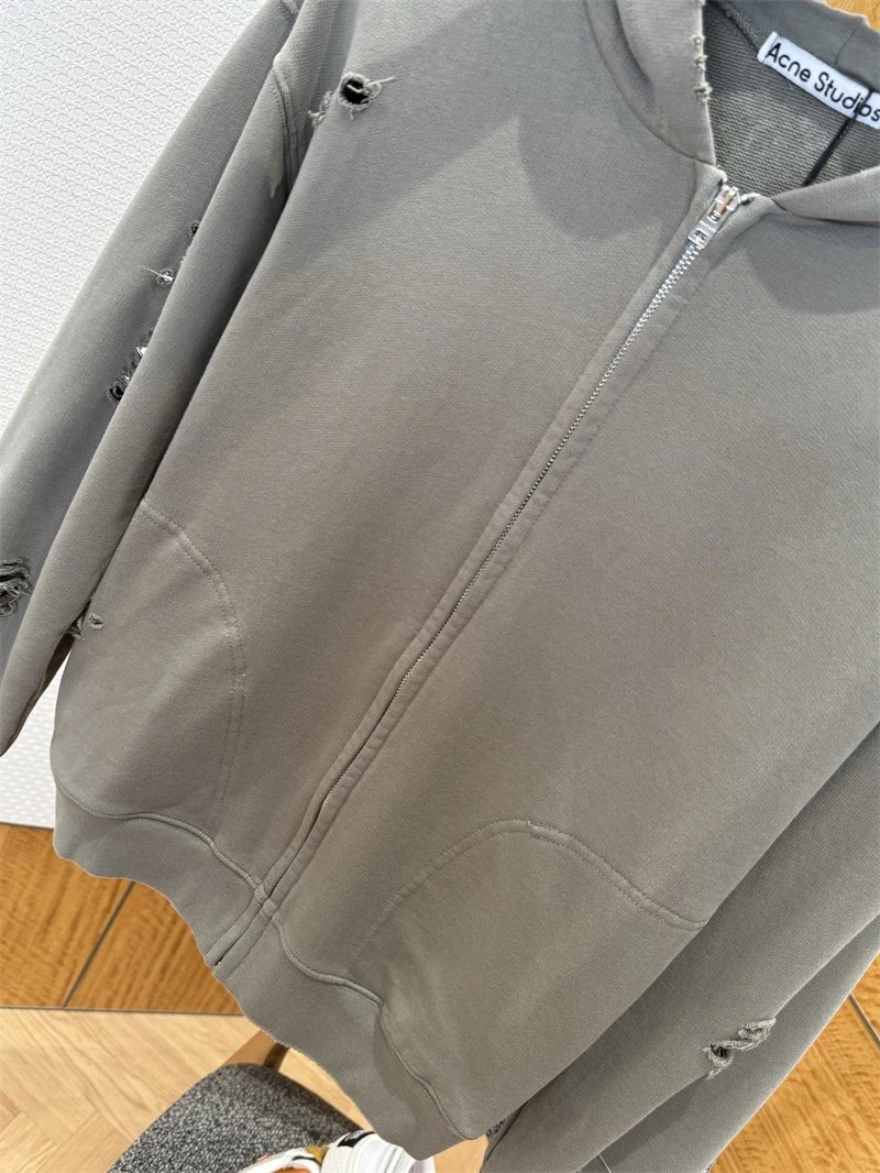 Acne Studios Distressed Zip-Up Hoodie Gray - 4