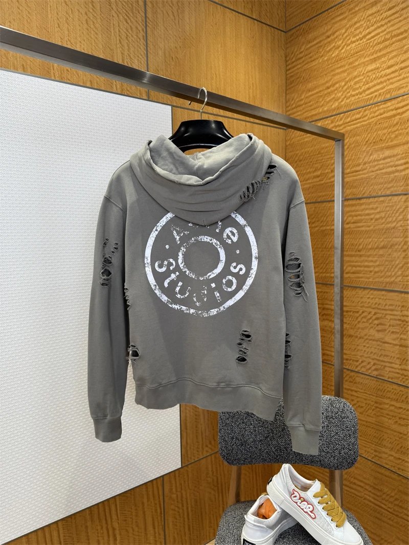 Acne Studios Distressed Zip-Up Hoodie Gray - 2