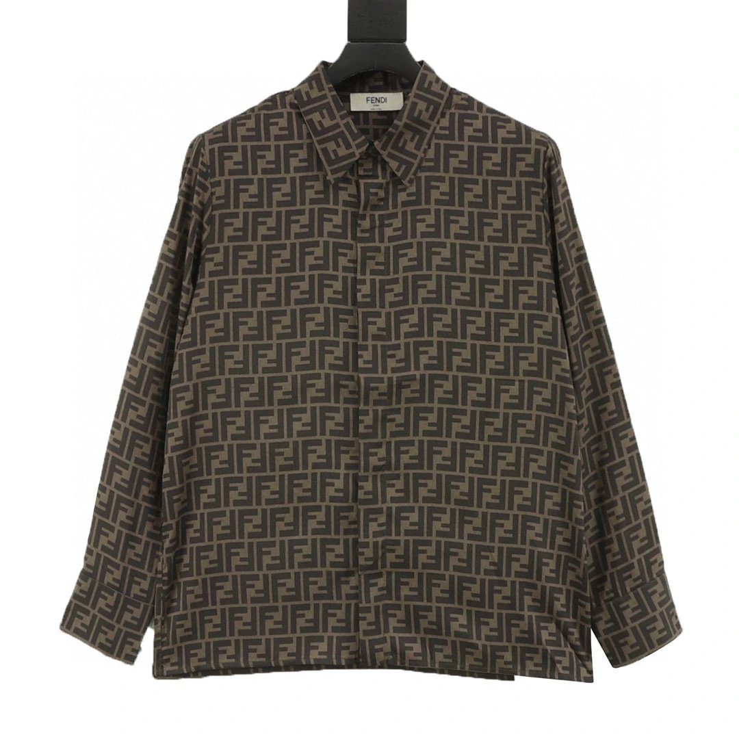 FENDI FD Double F Jacquard Full Print Long Sleeve Shirt