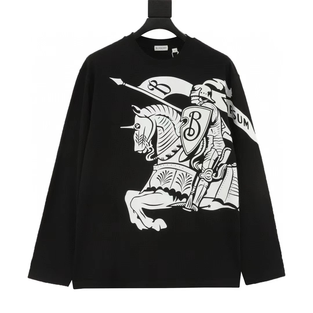 BURBERRY Cotton Top Big War Horse Printed Long Sleeve T-shirt