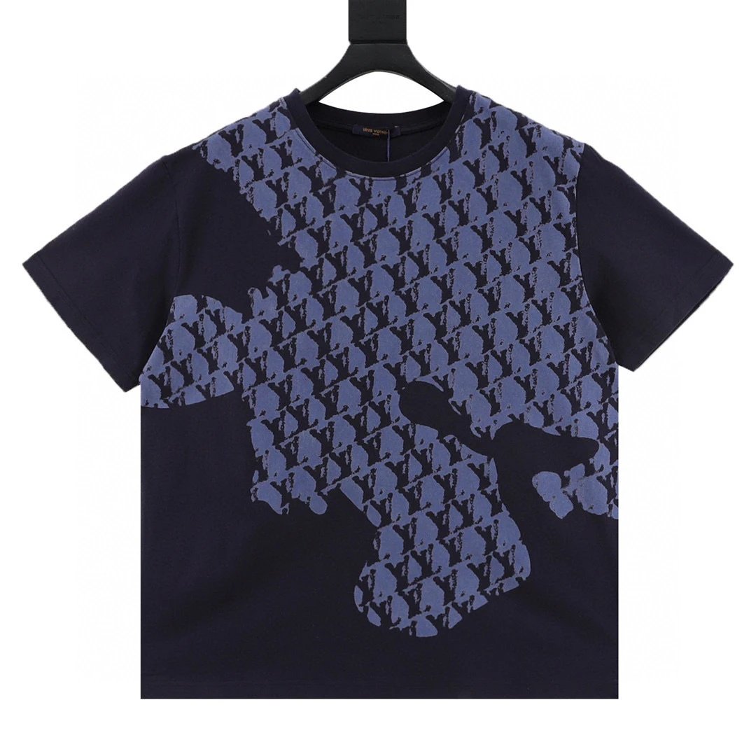 Old Flower Map Graffiti Blue Short sleeved T-shirt