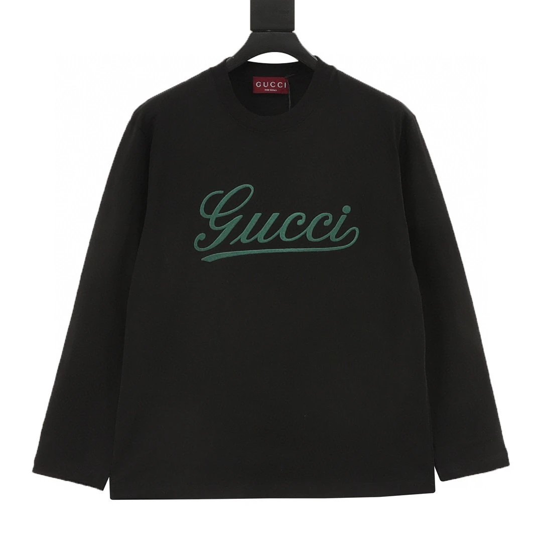 GUCCI. Straw slogan embroidered long sleeved T-shirt