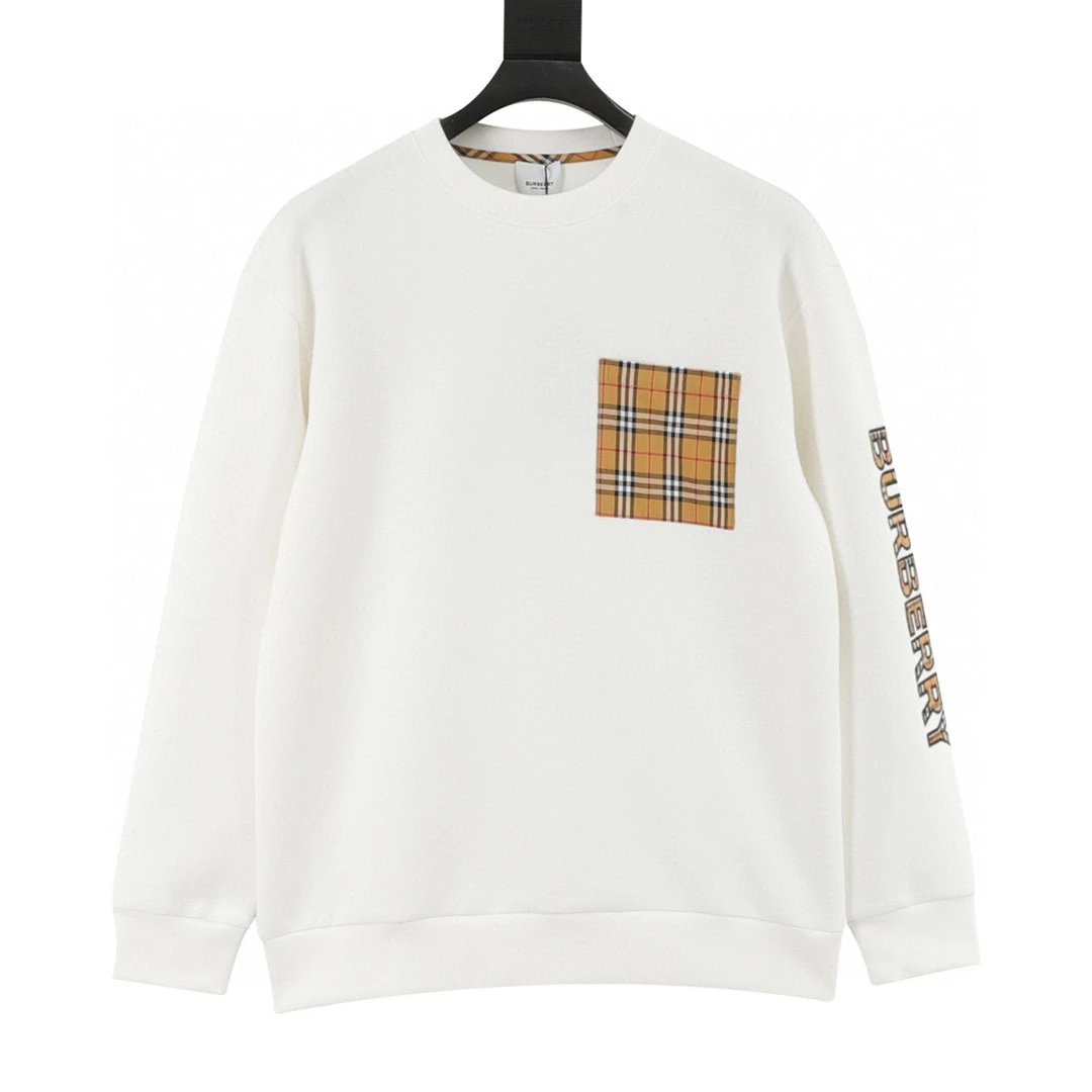 BURBERRY。 Pocket plaid sleeve letter logo space cotton hoodie