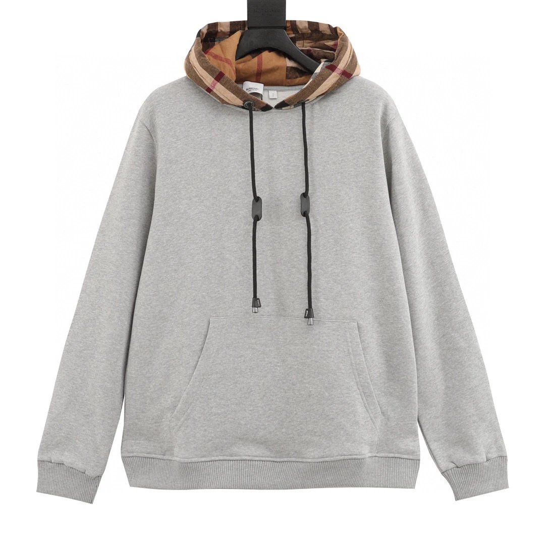BURBERRY。Grid splicing hooded sweatshirt