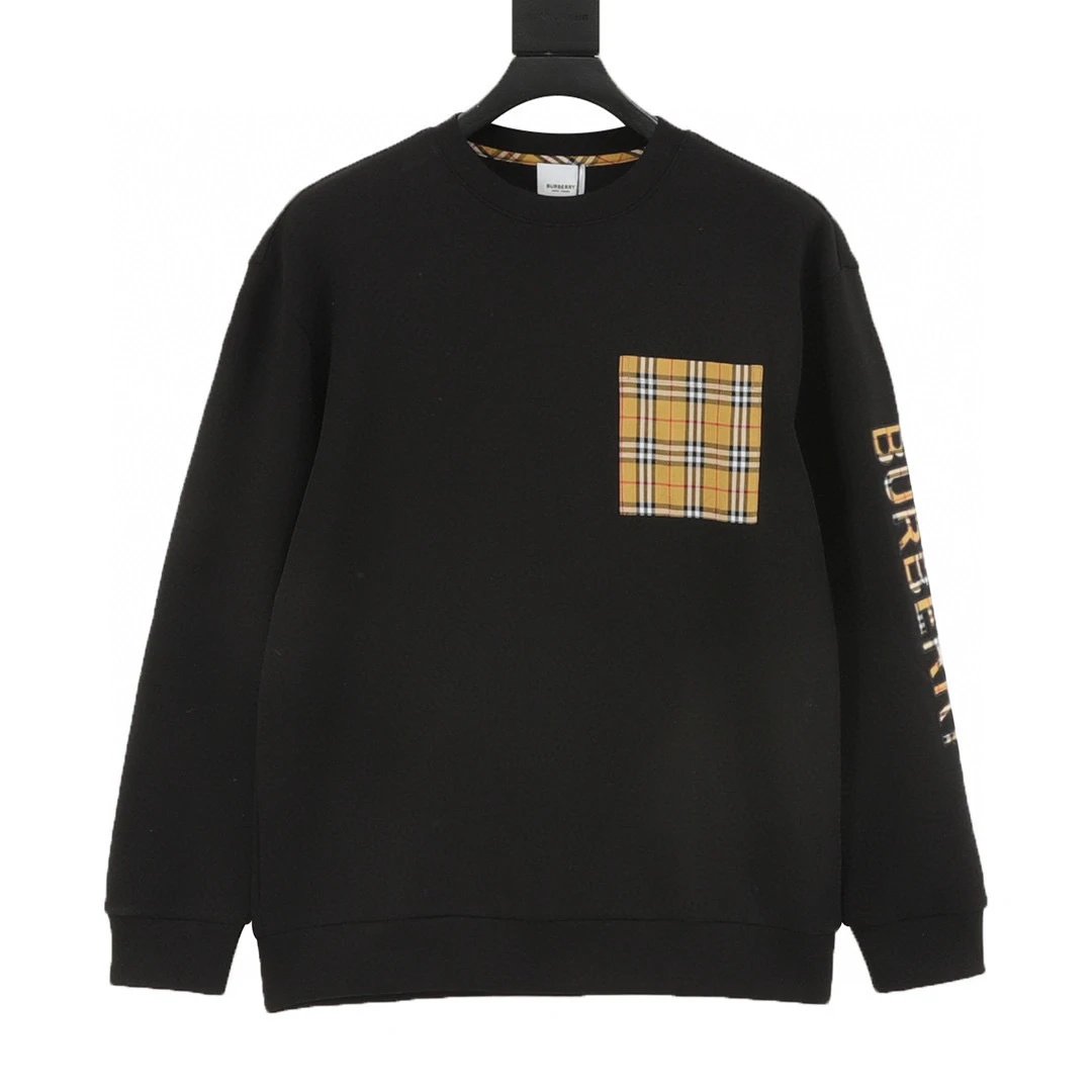 BURBERRY。 Pocket plaid sleeve letter logo space cotton hoodie