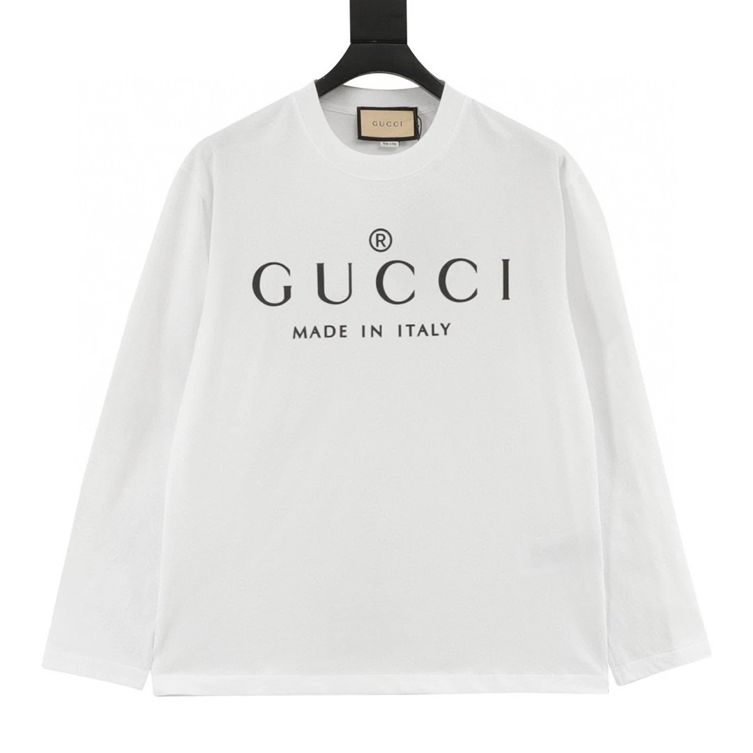 GUCCI. Straw slogan embroidered long sleeved T-shirt