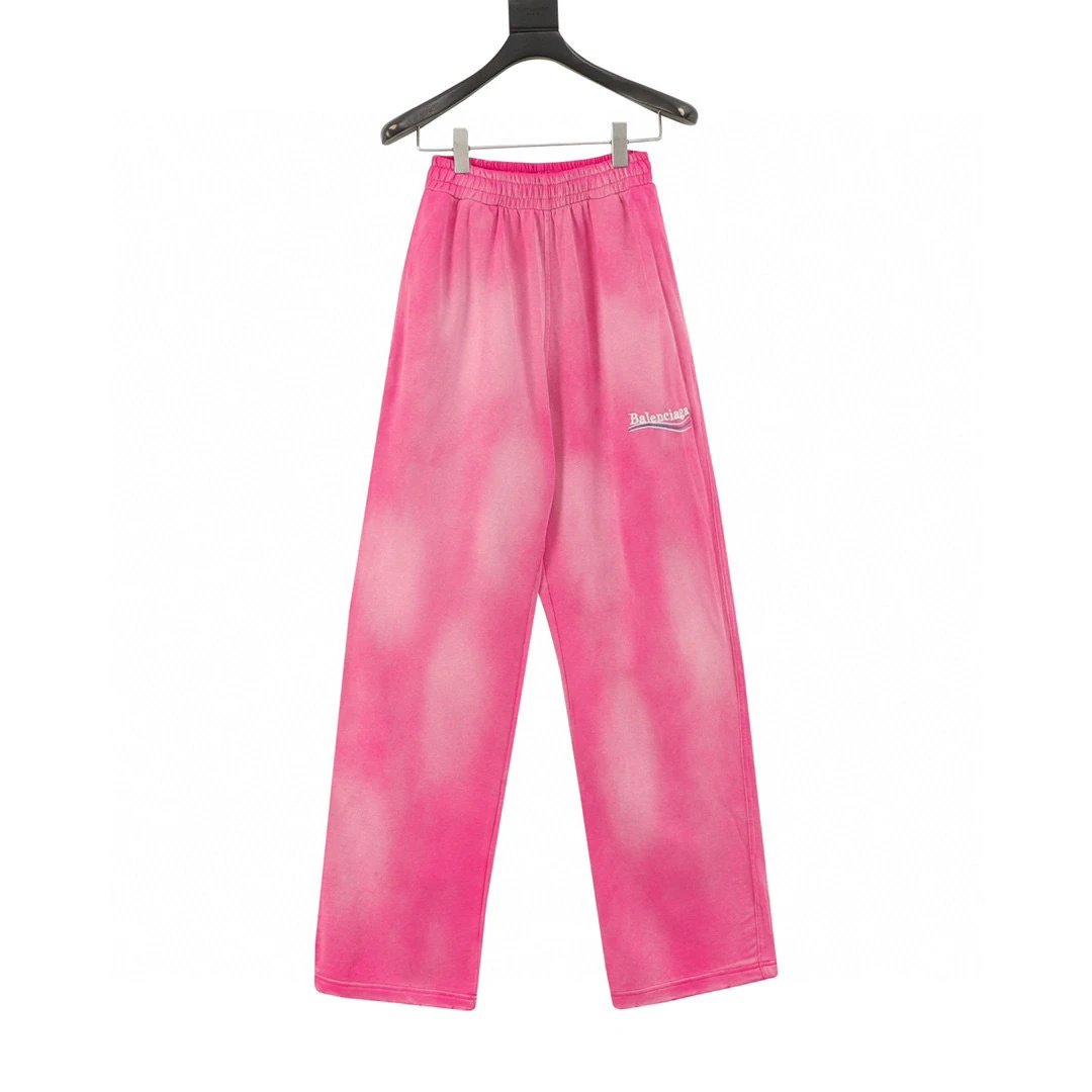 BALENCIAG。Heavy industry washing, tie dyeing, stir fried snowflakes, cola embroidery, wide leg pants