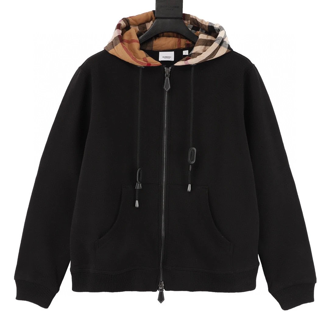 BURBERRY. Grid splicing zipper hooded jacket