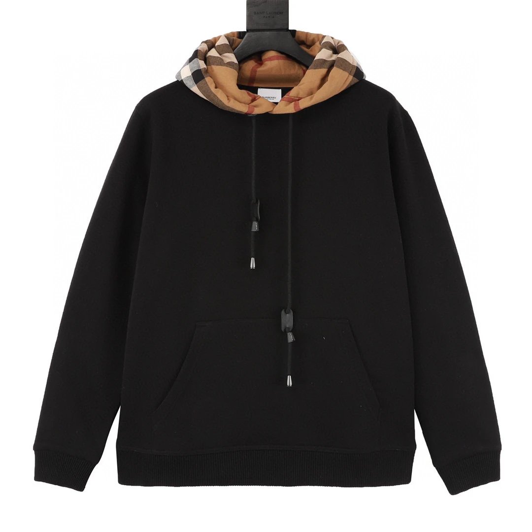 BURBERRY。 Grid splicing hooded sweatshirt