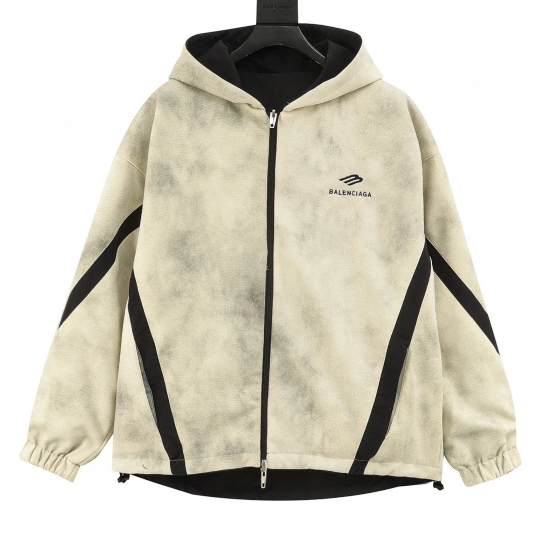 BALENCIAGA.Splicing embroidery washed double-sided leather jacket