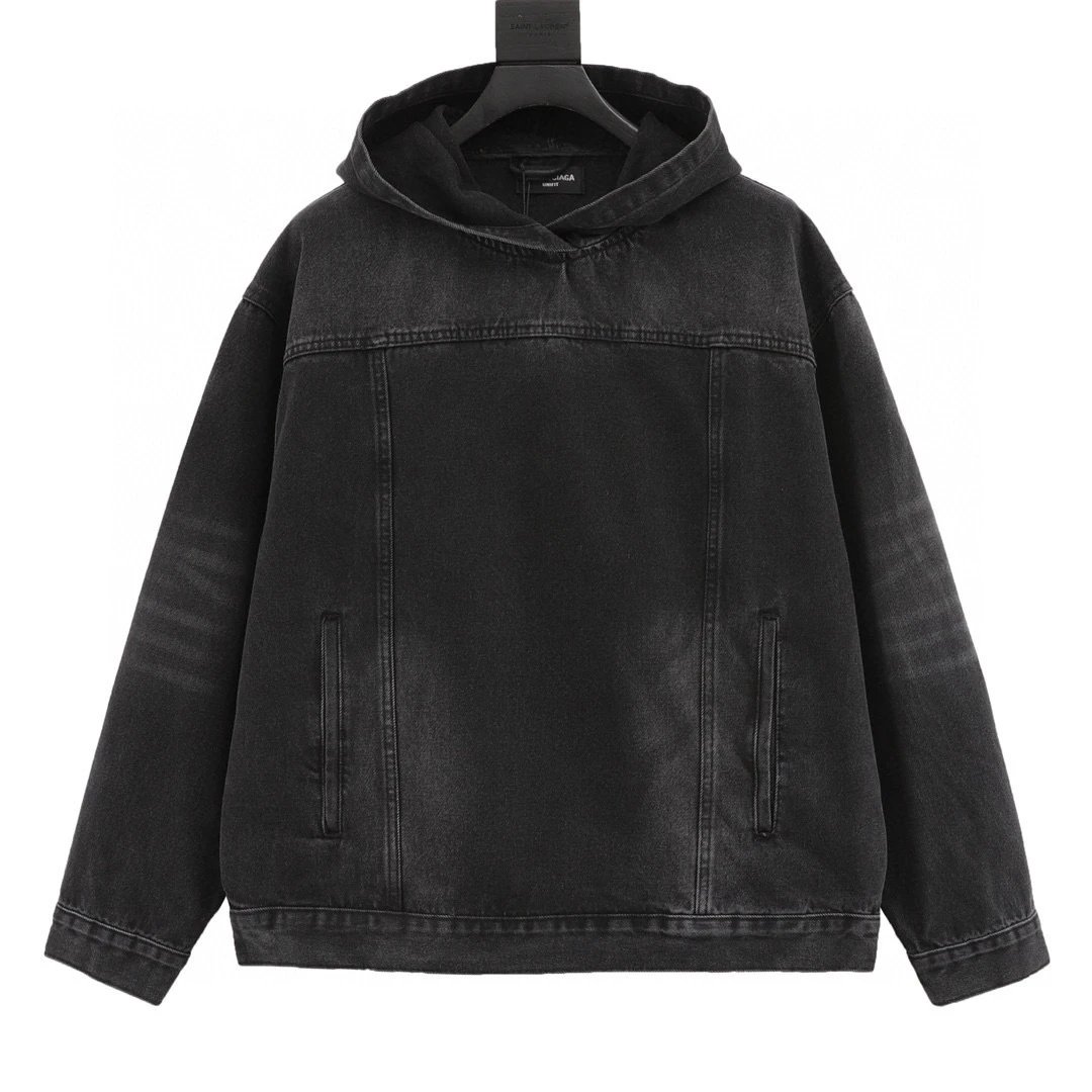 Washed hooded denim sweatshirt