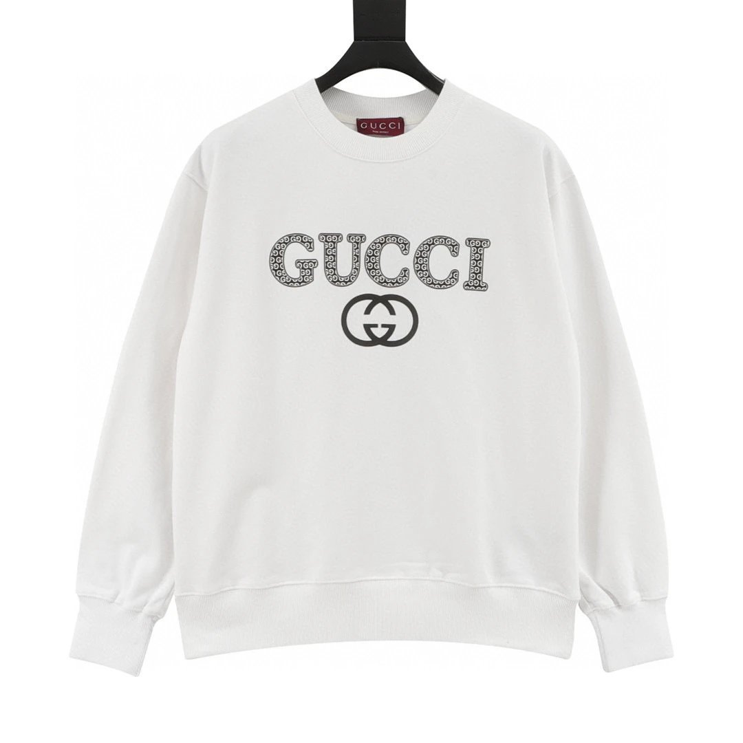 GUCCI。 Full printed letter round neck hoodie