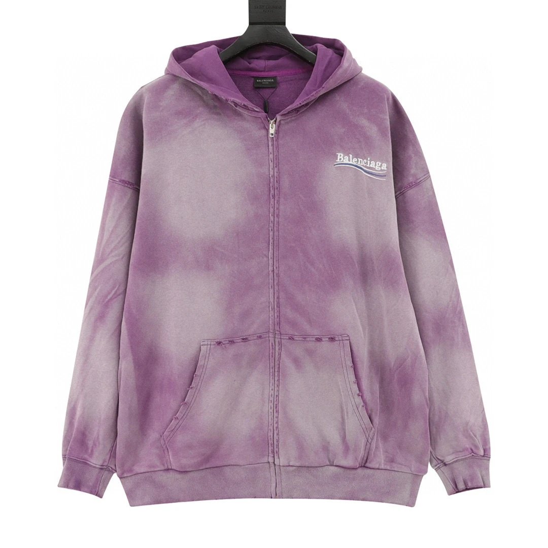 Heavy industry washing, tie dyeing, stir fried snowflakes, cola embroidery, cardigan, long sleeved h