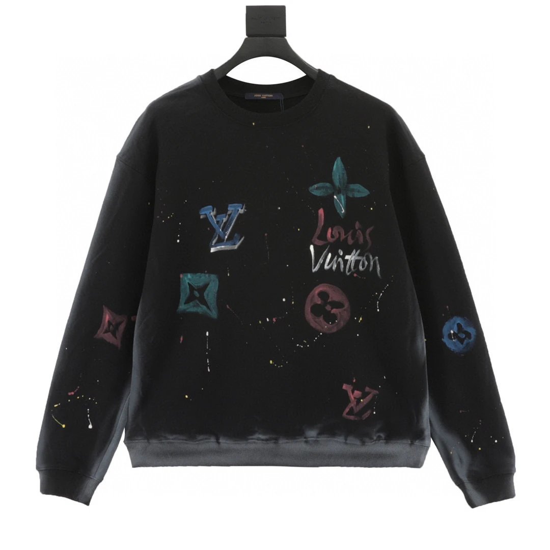 Wash damaged hand drawn round neck hoodie