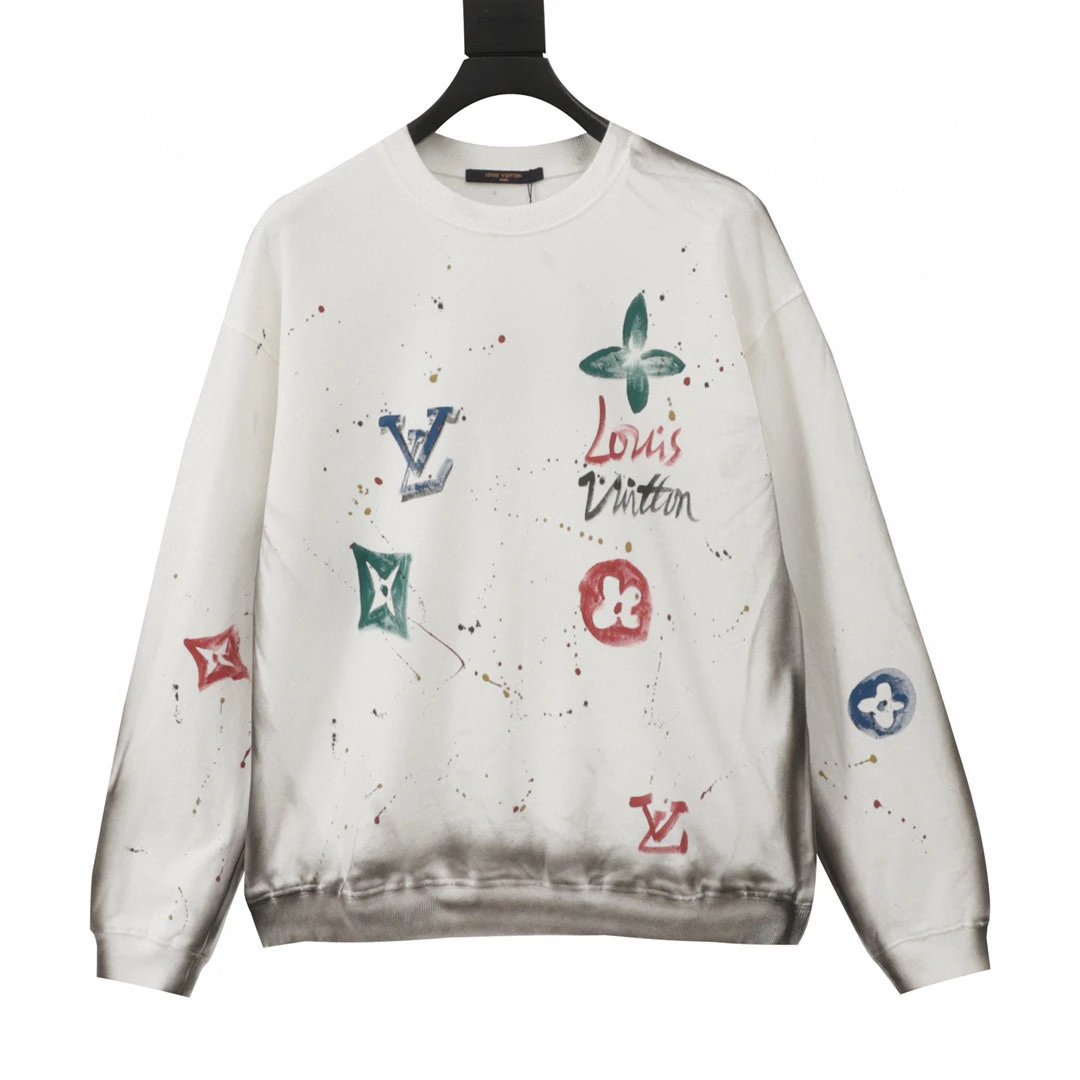 Wash damaged hand drawn round neck hoodie