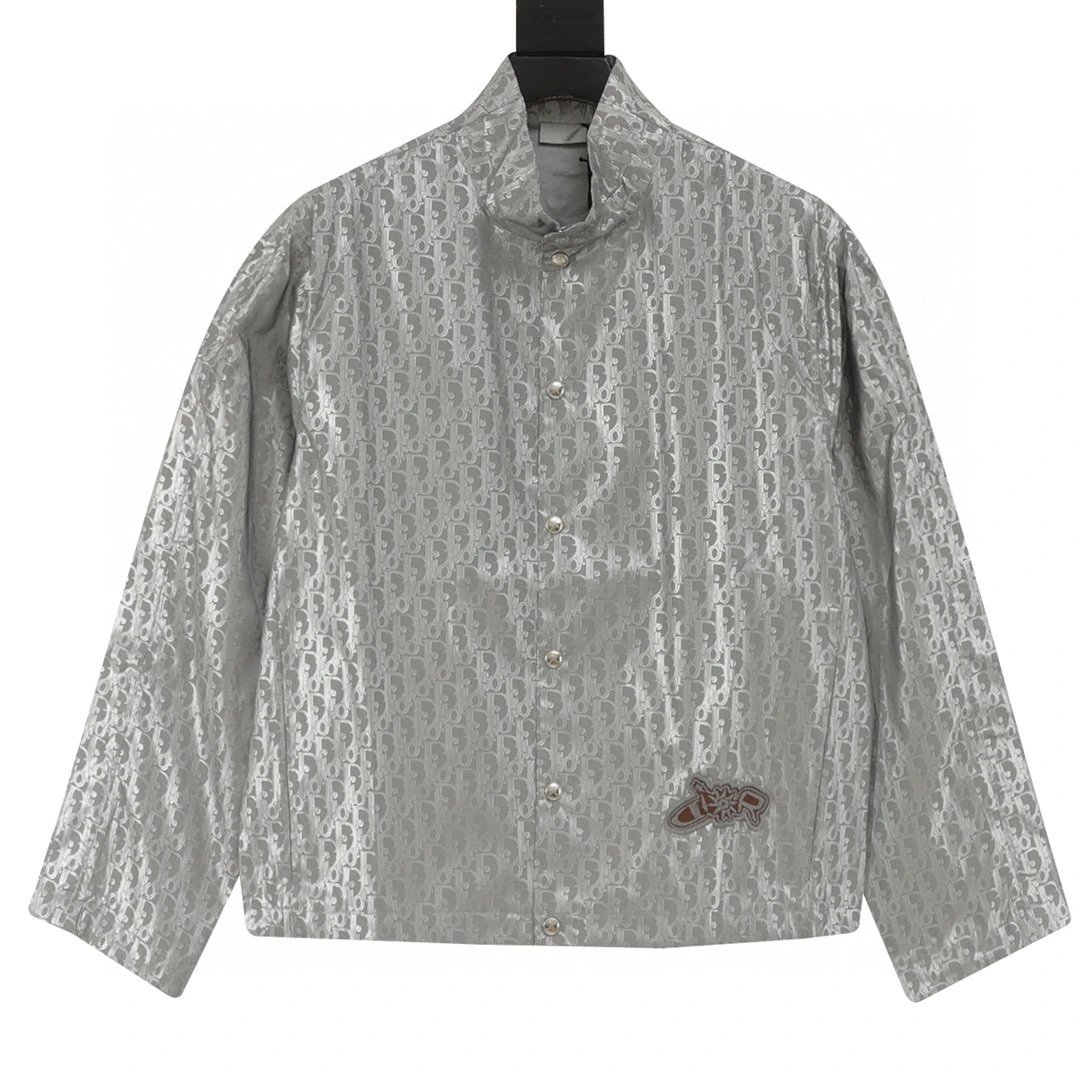 DIOR。 Full printed floral stand up collar reflective jacket jacket