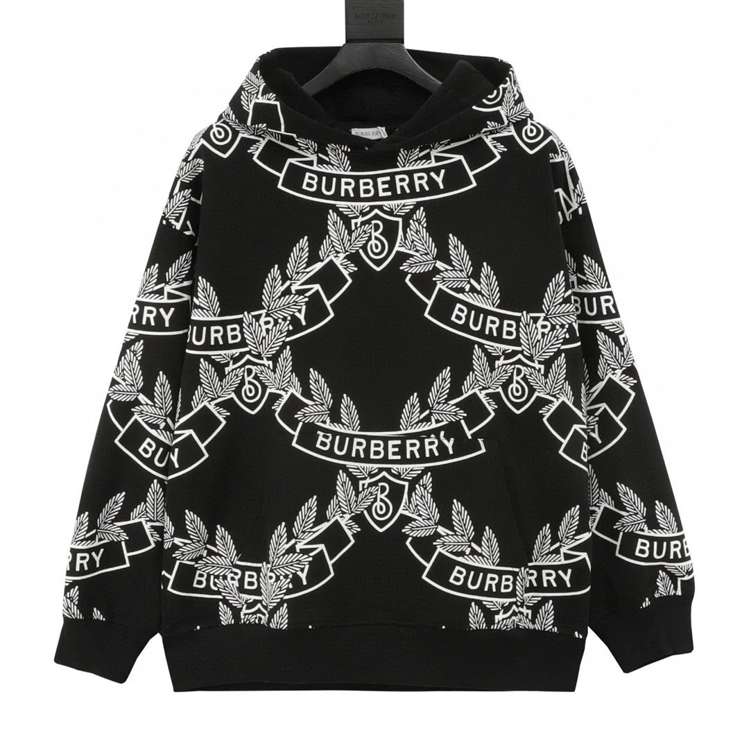 Classic wheat ear letter full body printed logo round neck hoodie