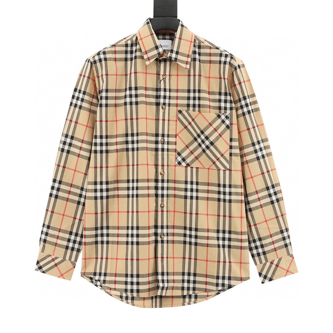 BURBERRY。Classic element pocket striped long sleeved shirt