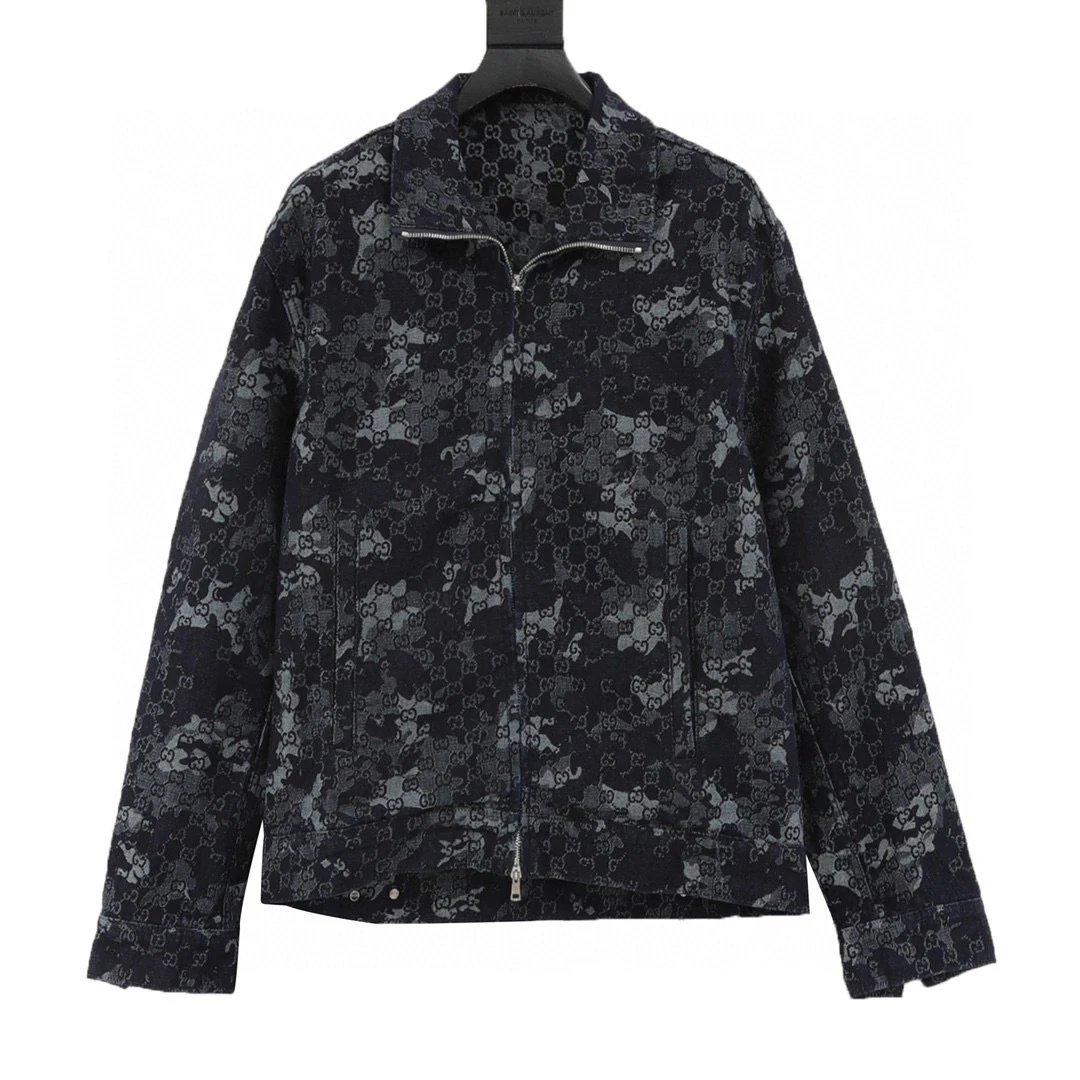 Camouflage full print jacquard suit denim jacket
