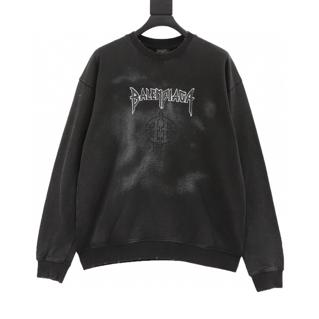 BALENCIAGA。 Washed letter printed round neck hoodie