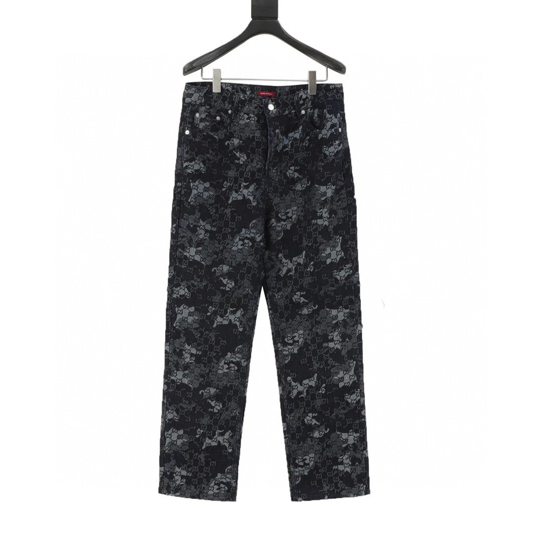 Camouflage full print jacquard suit denim pants