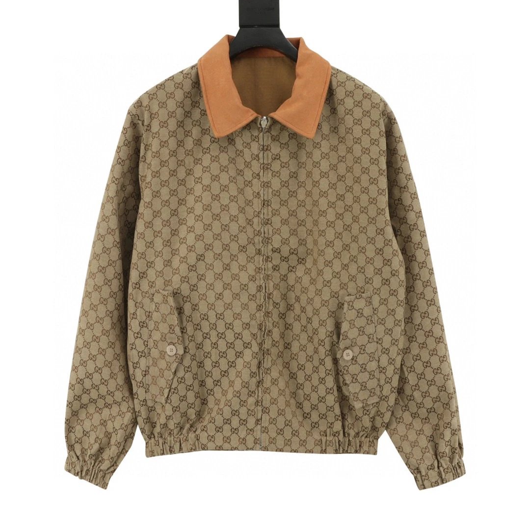 GUCCI。 Pure color old flower double-sided GG lapel jacket