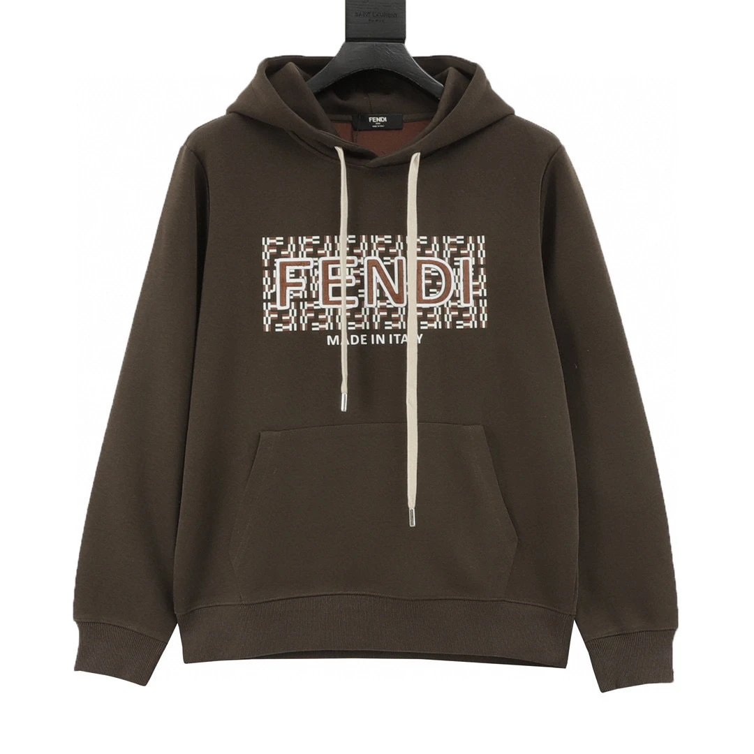 Fendi/Fendi 25Fw FF towel embroidered letter sticker cloth hooded sweatshirt