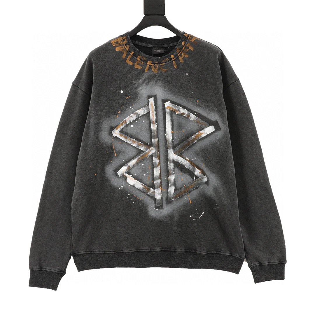 BALENCIAGA。 Washed hand drawn letter round neck hoodie