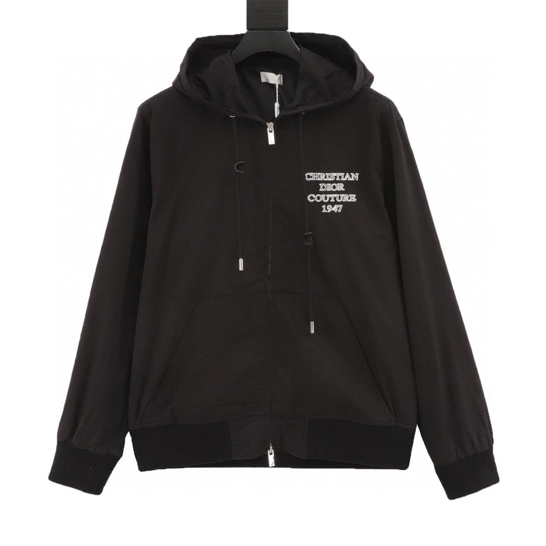 Letter printed hooded windbreaker jacket