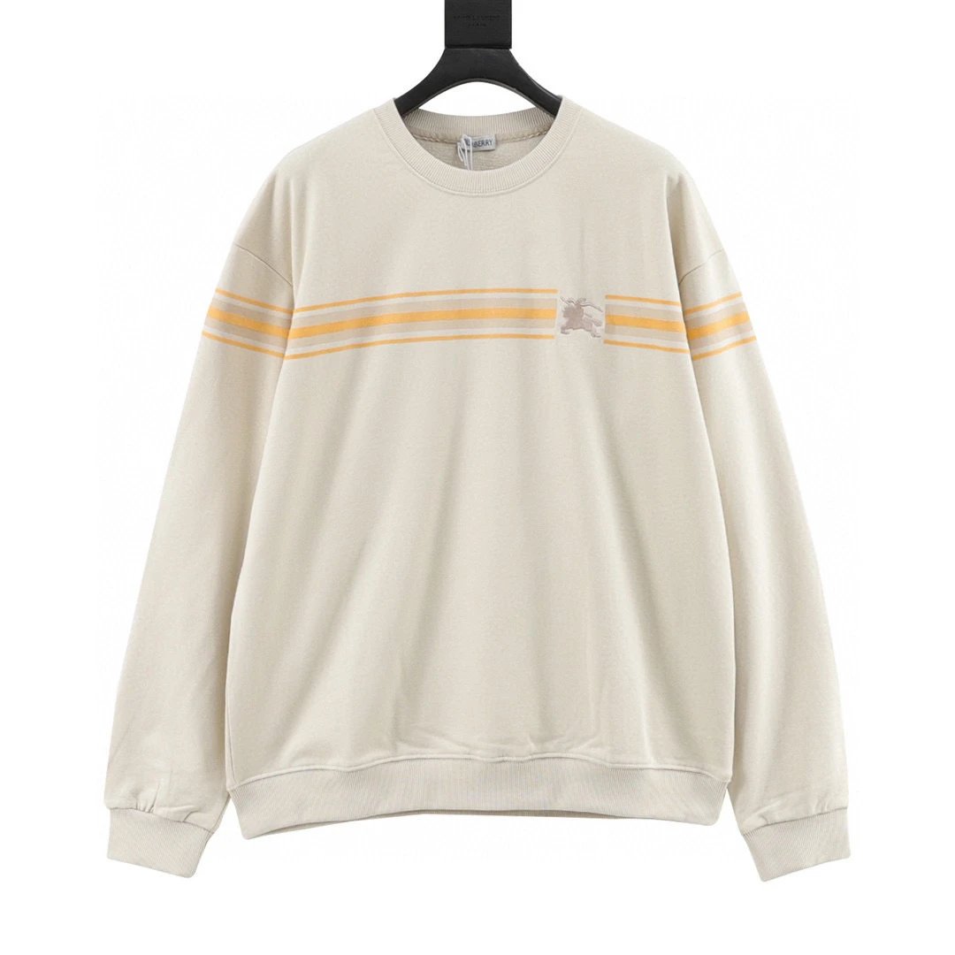 Embroidered couple's striped sweatshirt with warhorse emblem